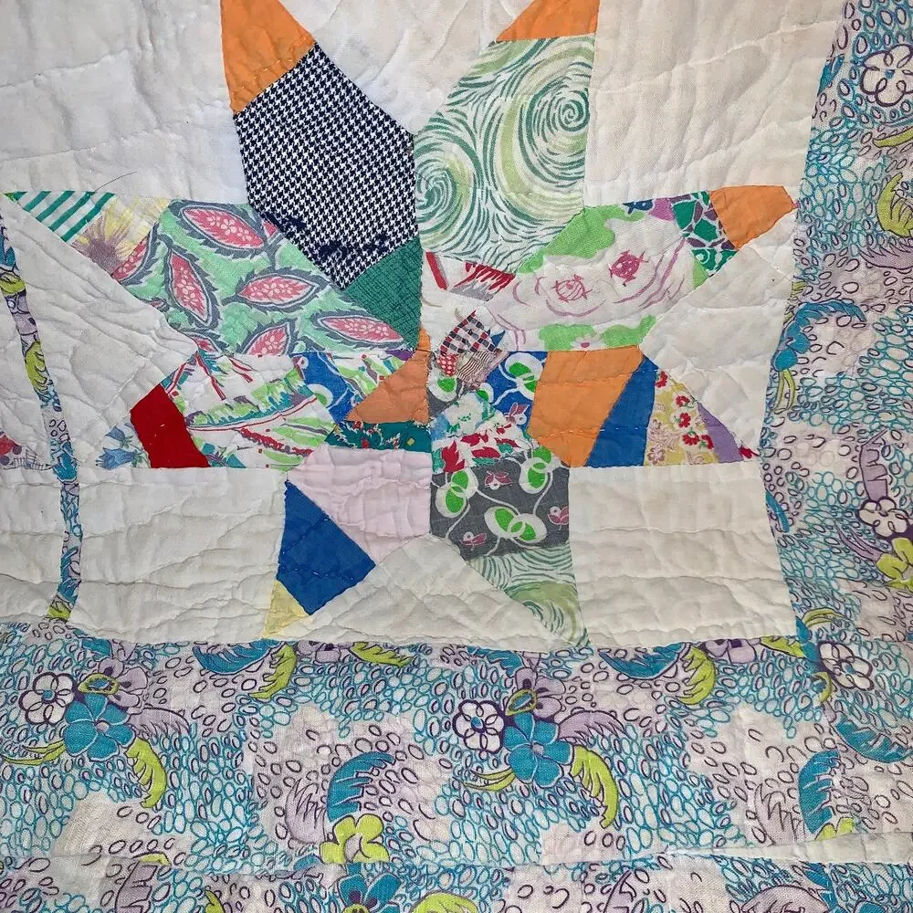 LARGE ANTIQUE 1930's 1940's 8 POINT ANTIQUE STAR QUILT-BEAUTIFUL COLORS!!!